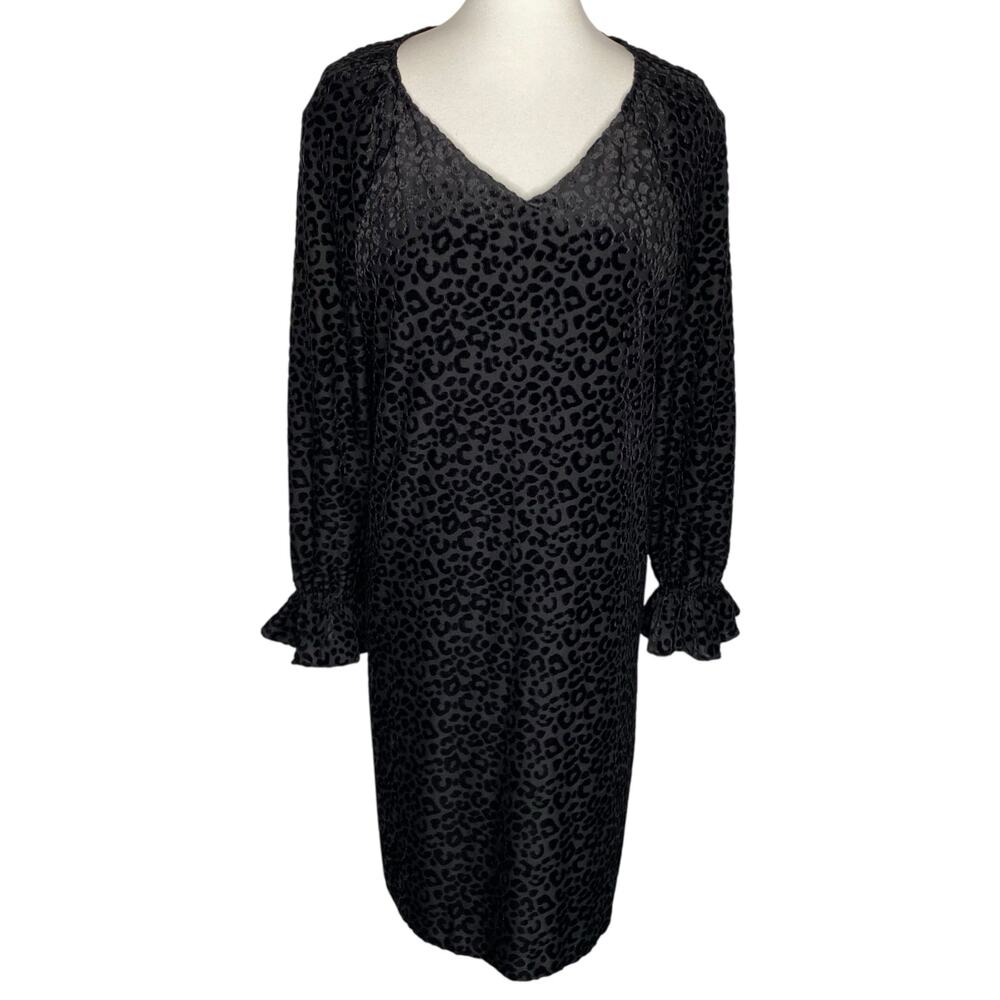 Nine West Shift Dress Black Leopard Print Velvet Burnout Size 16 Indie Witchy - Picture 5 of 16